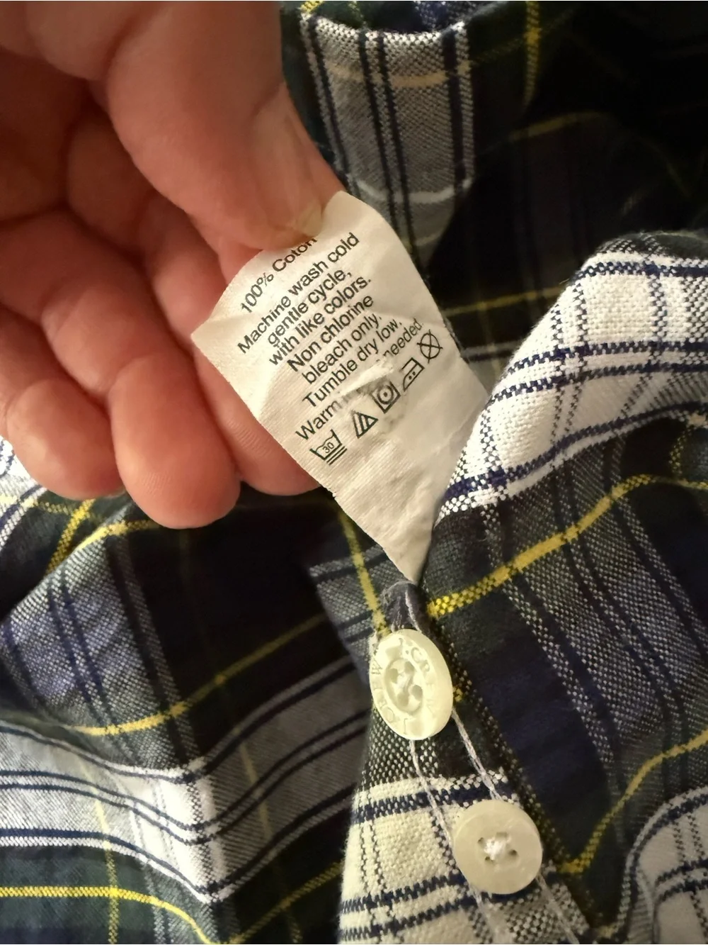 Men's Plaid Button-Down Shirt - Navy, White & Green size L